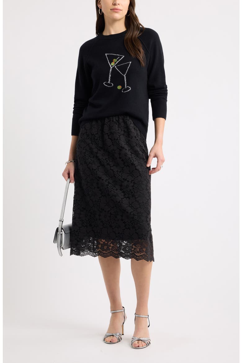 Intarsia Wool & Cashmere Sweater, Alternate, color, BLACK- OLIVE CHEERS