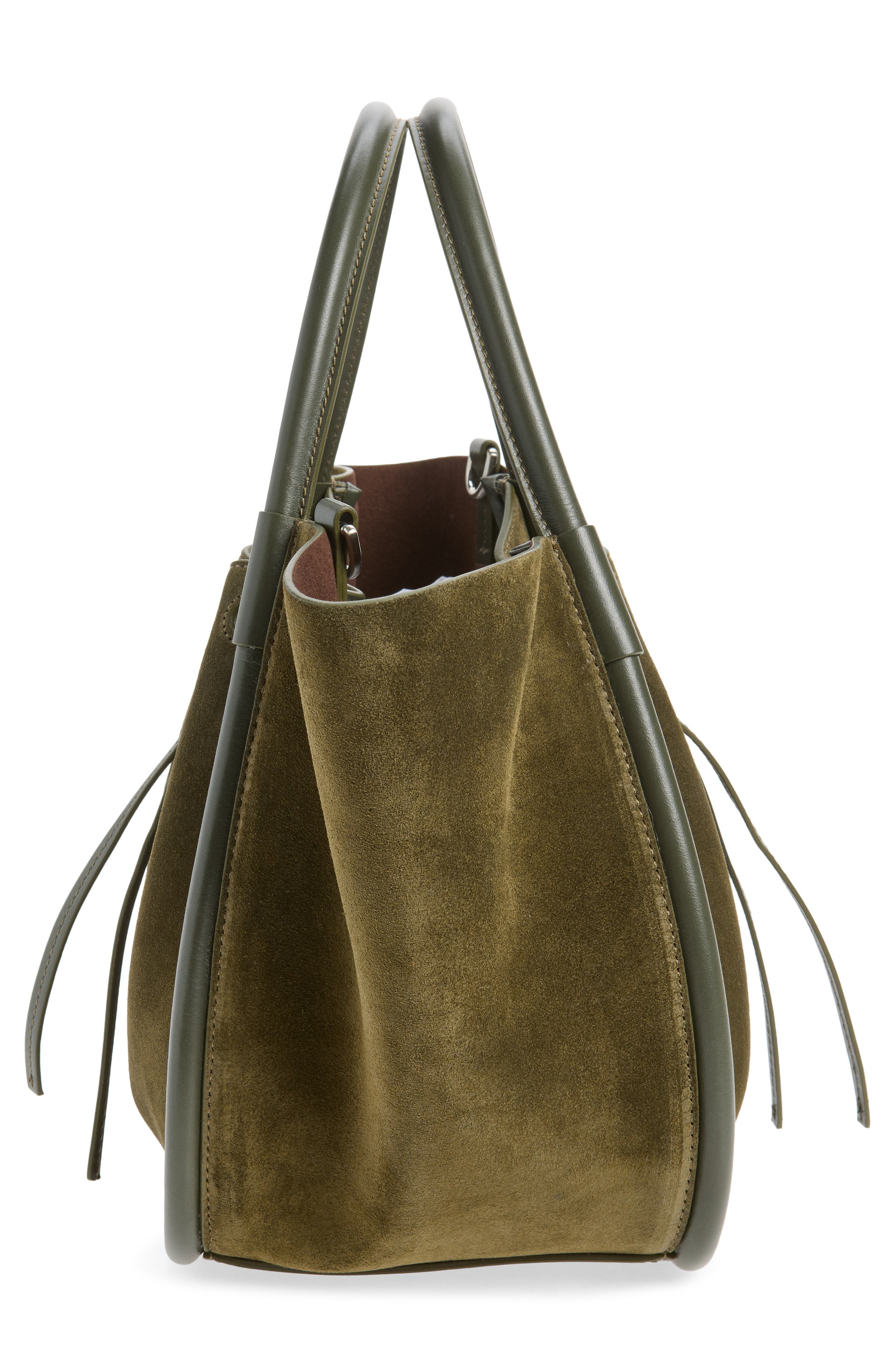 Small Ruched Leather Tote, Alternate, color, OLIVE 324
