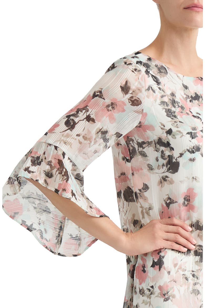 Metallic Floral Print Ruffle Shift Dress, Alternate, color, VANILLA ICE MULTI