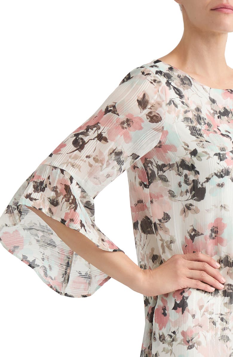 KASPER Metallic Floral Print Ruffle Shift Dress, Alternate, color, Vanilla Ice Mult