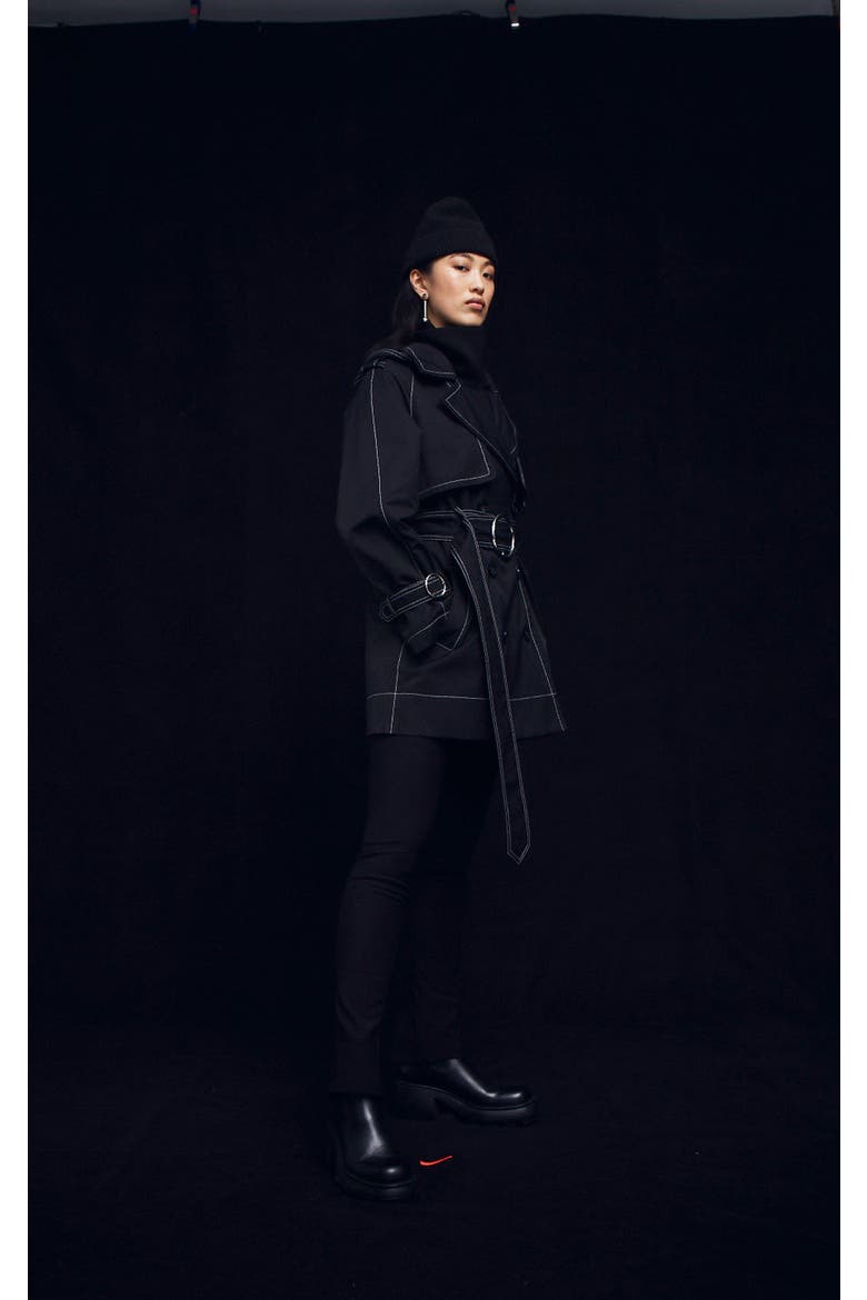 Sustainable Water-Resistant Short Trench Coat, Alternate, color, Black / Off-white