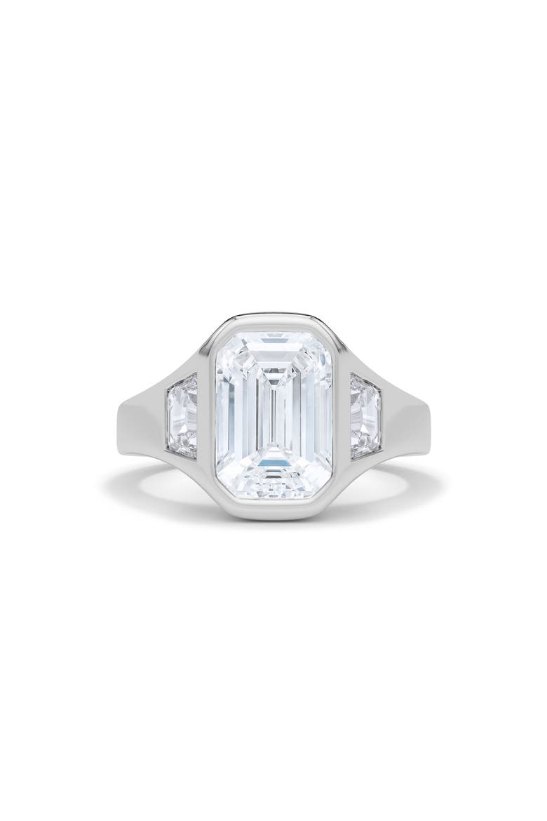 Emerald with Trapezoid Lab Created Diamond Ring, Alternate, color, 2.00 CTW 18K WHITE GOLD