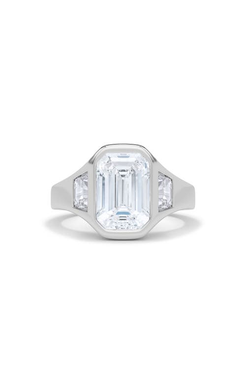 Hautecarat Emerald With Trapezoid Lab Created Diamond Ring In 2.50 Ctw 18k White Gold