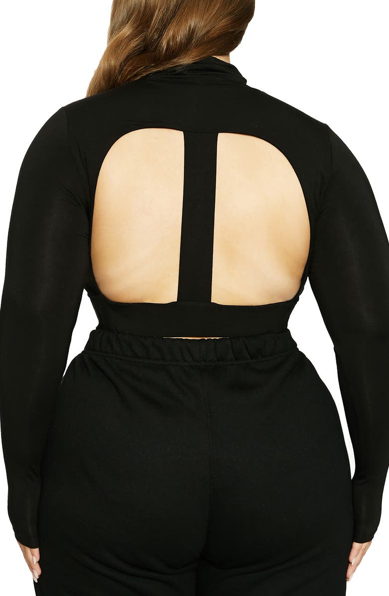 Naked Wardrobe x Lori Harvey Open Back Turtleneck Crop Top, Alternate, color,
