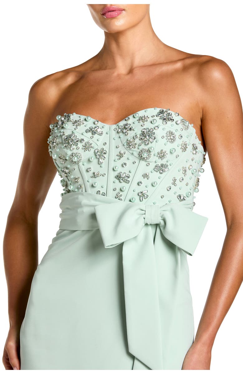 Mac Duggal Strapless Embellished Bustier Gown with Bow, Alternate, color, Sage