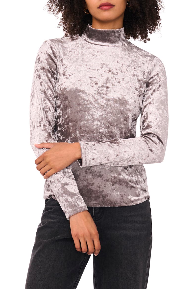 Mock Neck Long Sleeve Crushed Velvet Top, Main, color, PEWTER