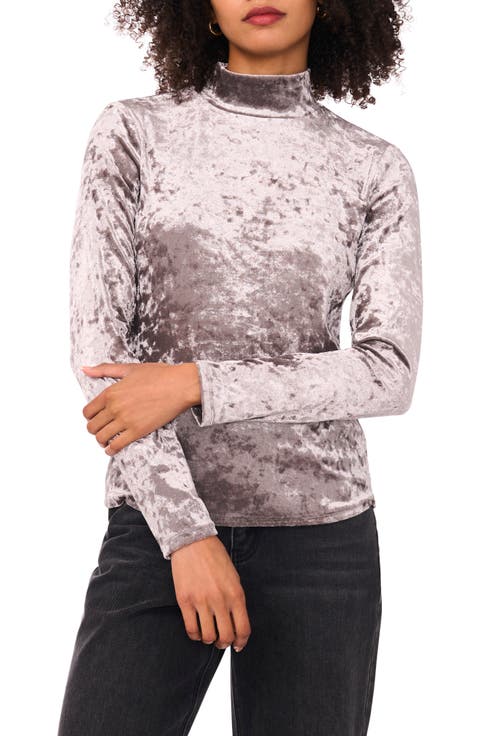 Mock Neck Long Sleeve Crushed Velvet Top
