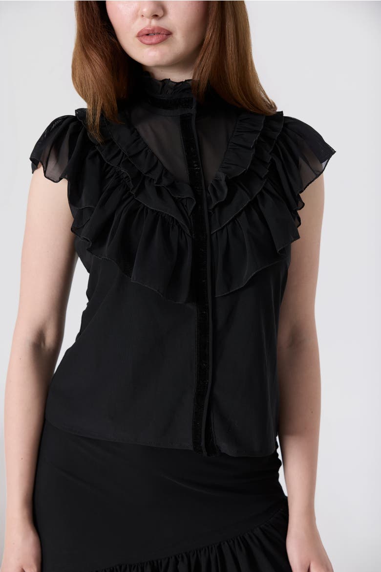 Ruffles Top & High-Low Skirt Set, Alternate, color, Black