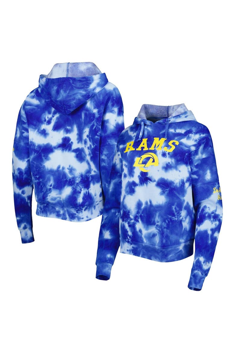 Women's New Era Royal Los Angeles Rams Cloud Dye Fleece Pullover Hoodie, Main, color, Royal