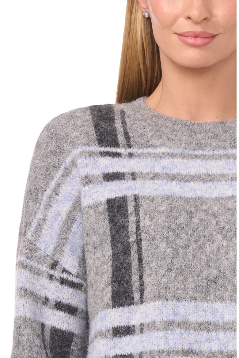 Plaid Jacquard Crewneck Sweater, Alternate, color, GREY SEAL HEATHER