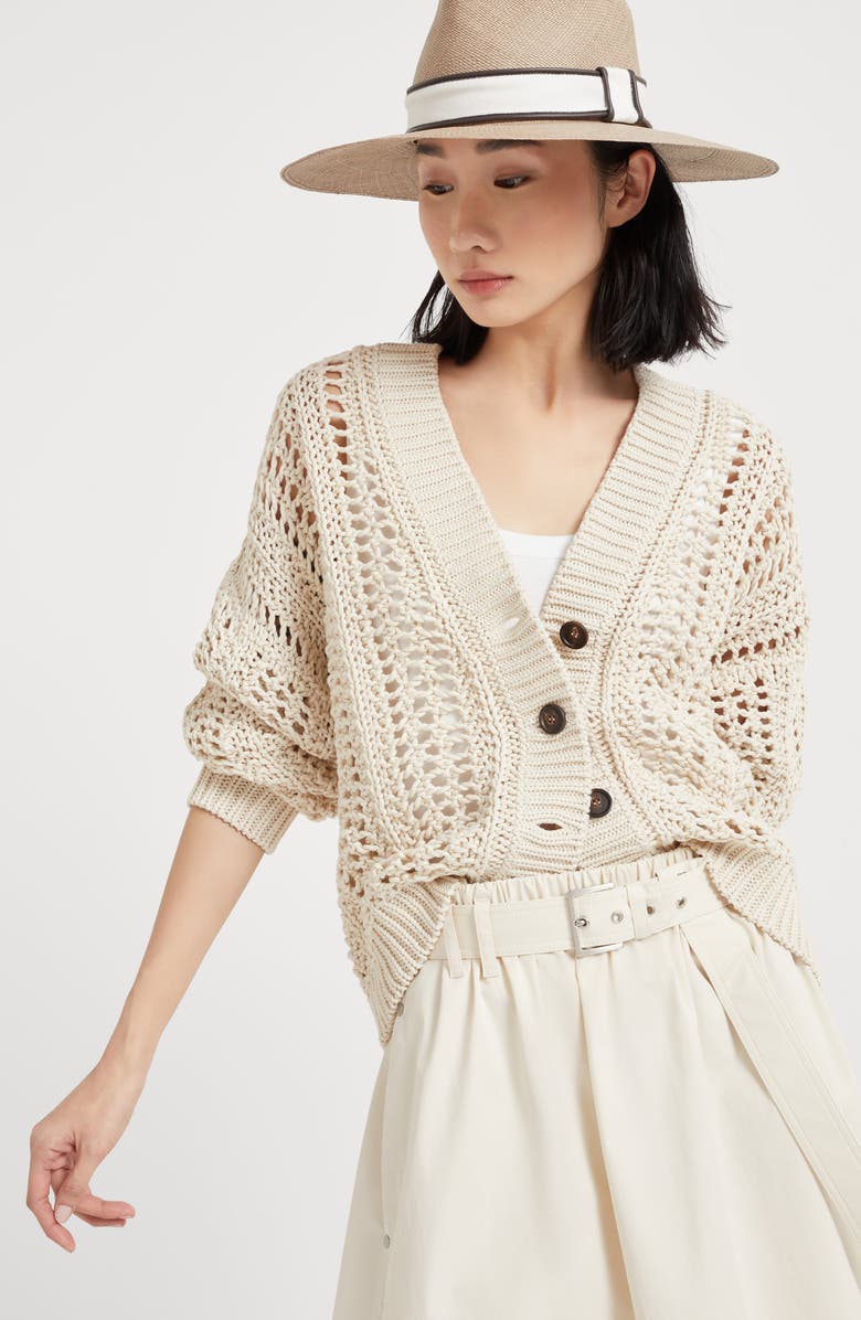 Brunello Cucinelli Ribbed Net cardigan, Alternate, color, 