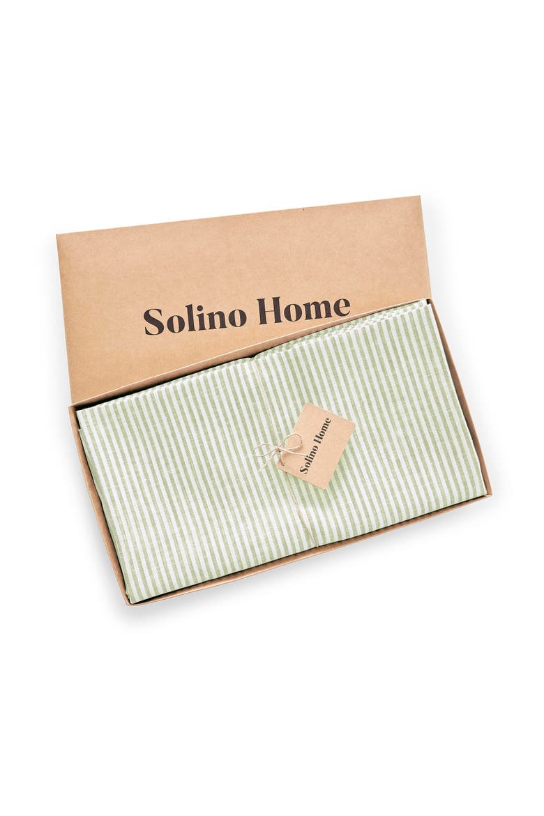 Linen Round Tablecloth - Narrow Stripe, Alternate, color, Sage and White