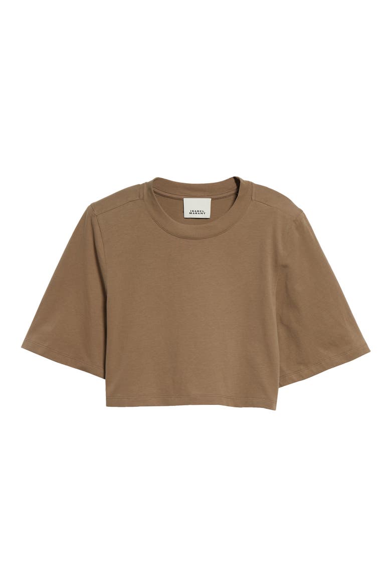 Zaely Shoulder Pad Crop Cotton T-Shirt, Alternate, color, KHAKI