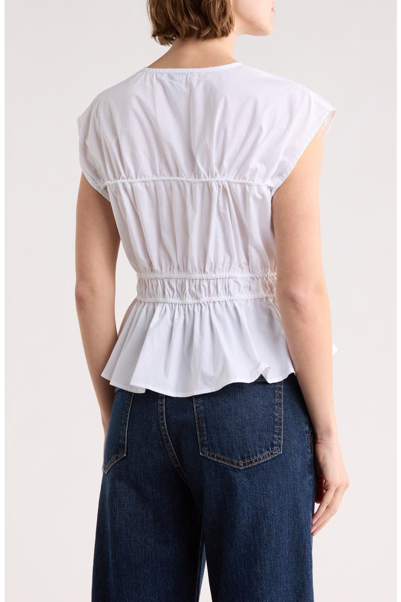 Shirred Tie Poplin Top, Alternate, color, WHITE