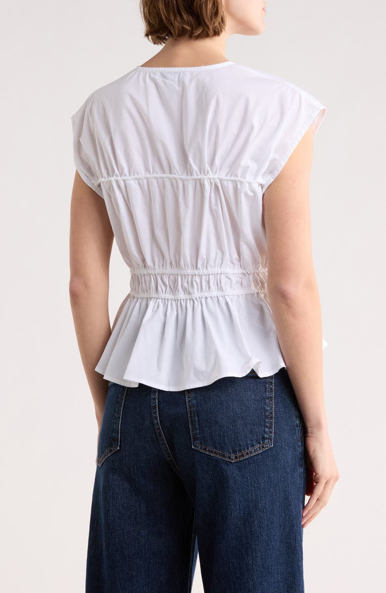 Ellen Tracy Shirred Tie Poplin Top, Alternate, color, White