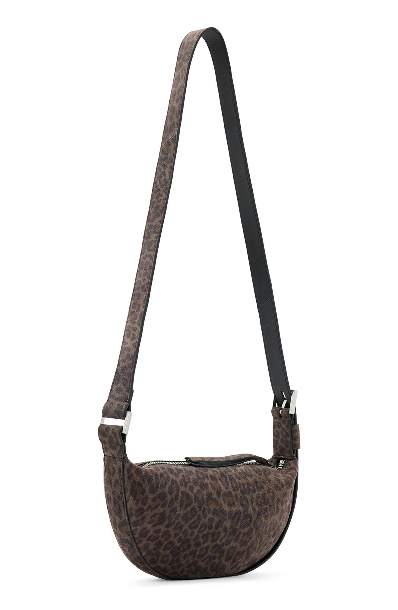 AllSaints Half Moon Leather Crossbody Bag, Alternate, color, Leppo Brown