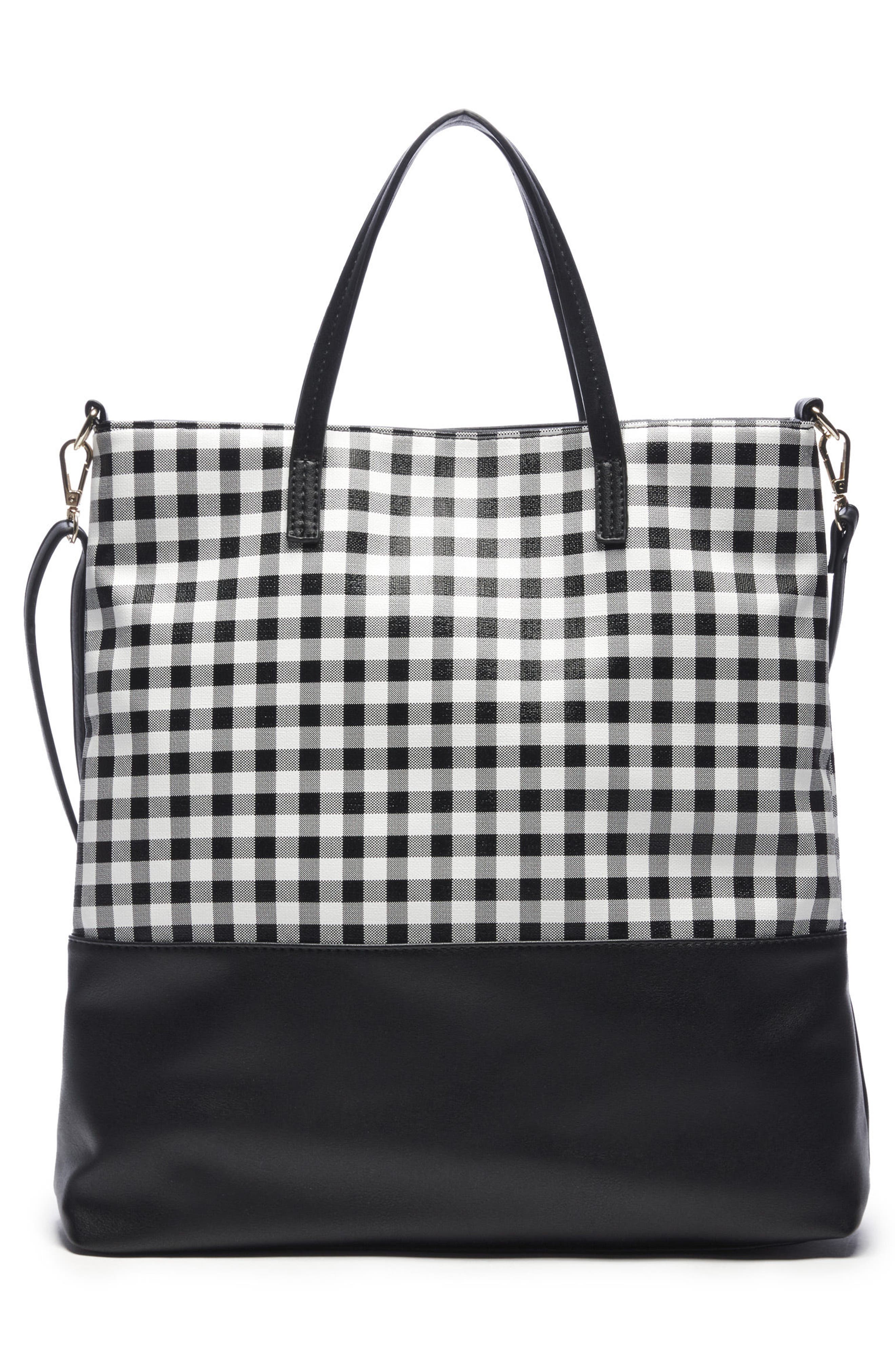 Sole Society Gingham Faux Leather Tote, Alternate, color, 
