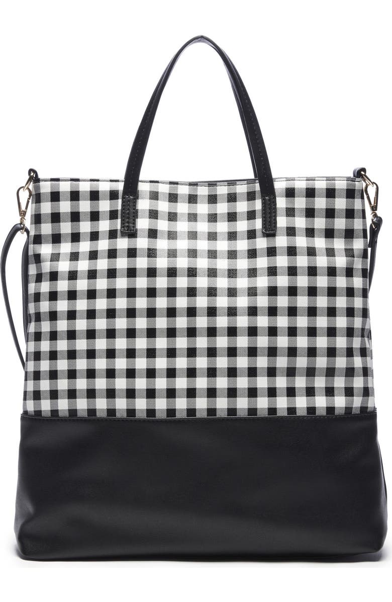 Sole Society Gingham Faux Leather Tote, Alternate, color,