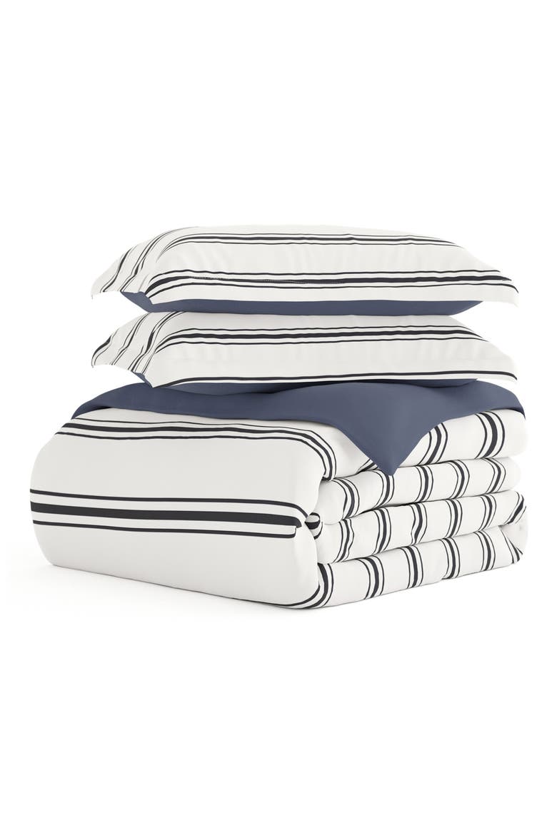 Premium Ultra Soft Desert Stripe 3-Piece Reversible Duvet Cover Set, Main, color, NAVY