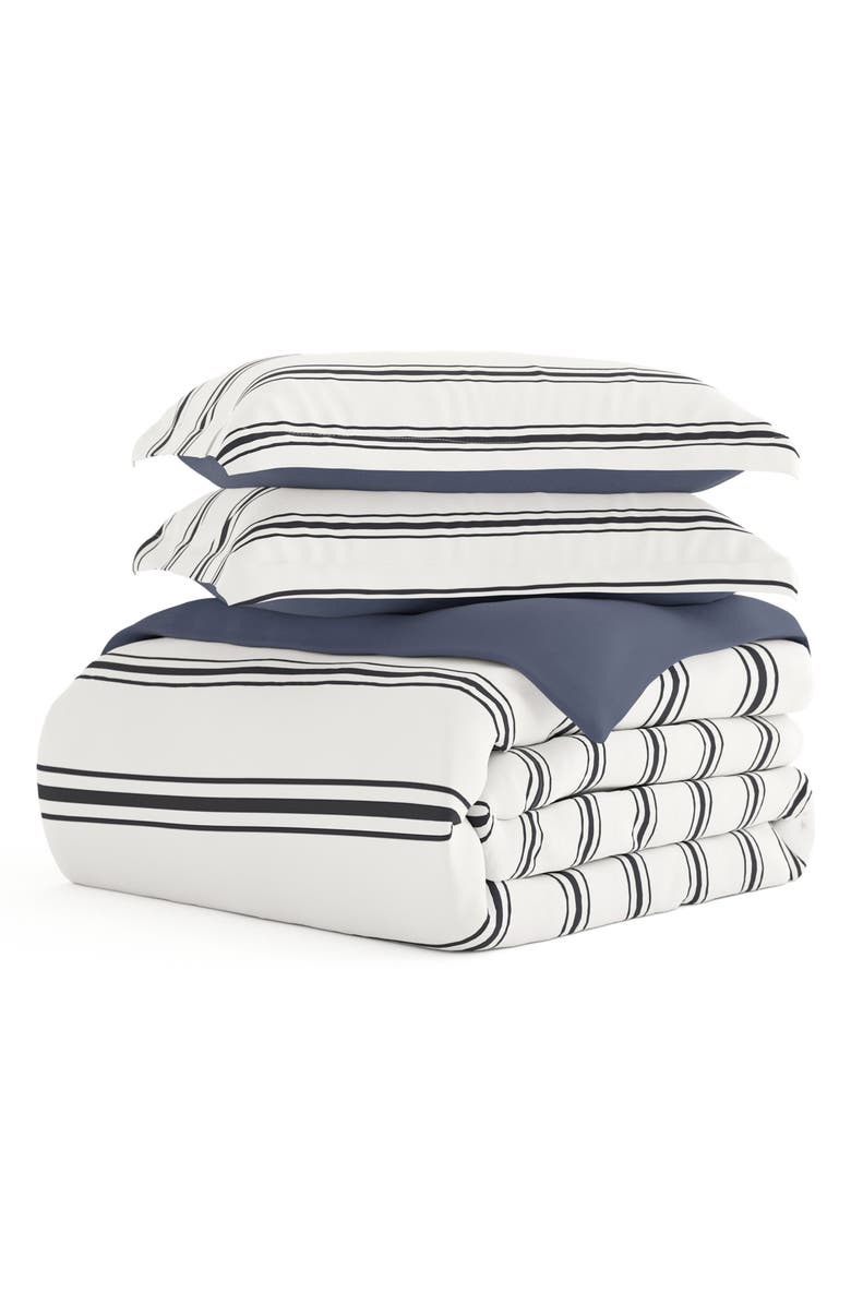 HOMESPUN Premium Ultra Soft Desert Stripe 3-Piece Reversible Duvet Cover Set, Main, color, Navy