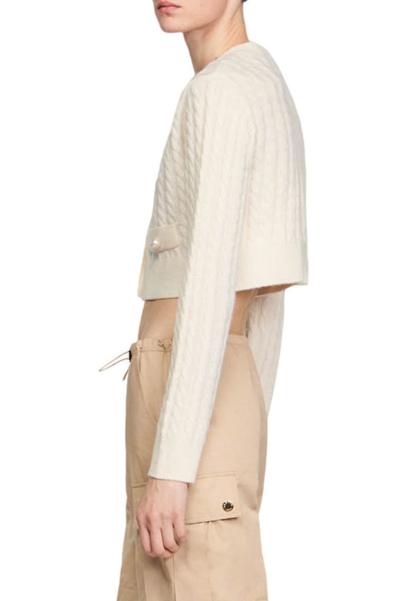 Elina Cable Stitch Wool Blend Crop Cardigan, Alternate, color, ECRU