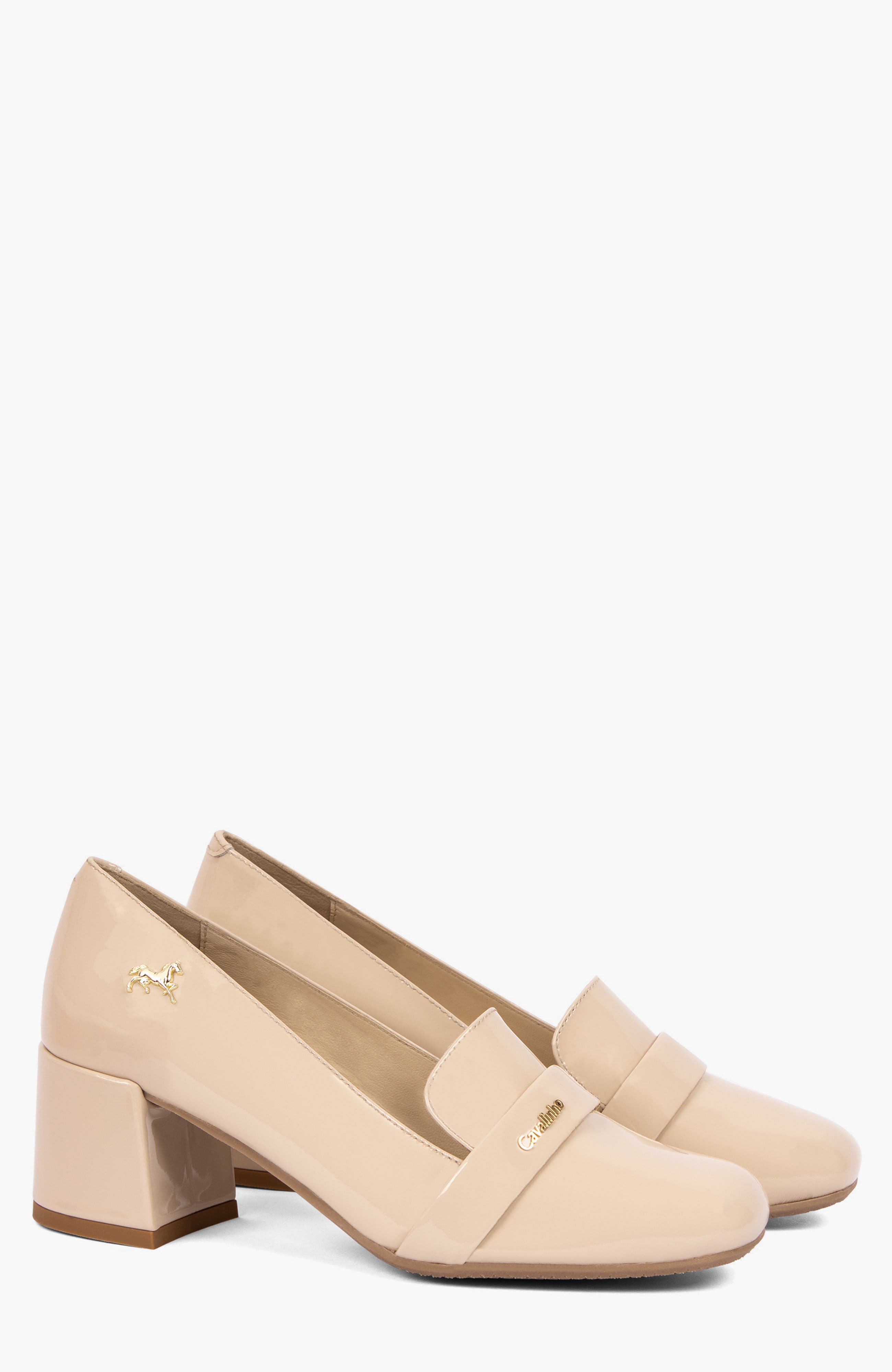 Enchante Block Heel Patent Leather Loafers, Alternate, color, Beige