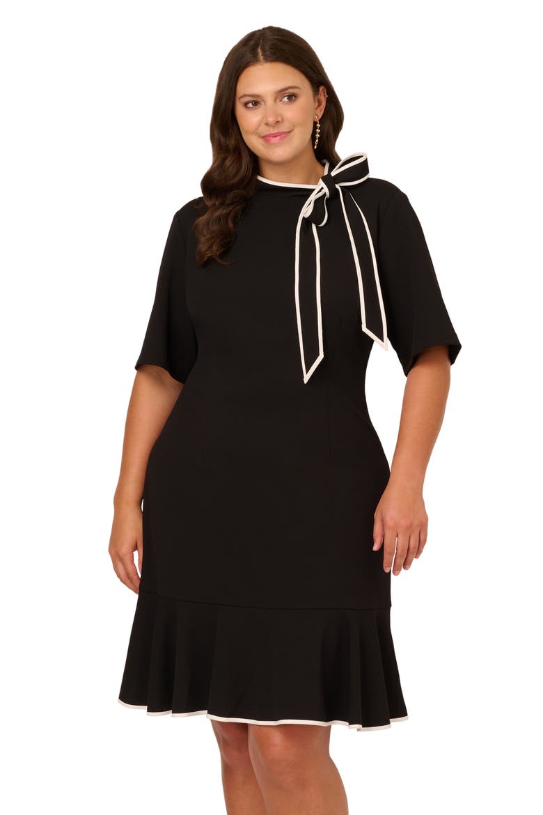 Tie Neck Crepe Dress, Alternate, color, BLACK/ IVORY