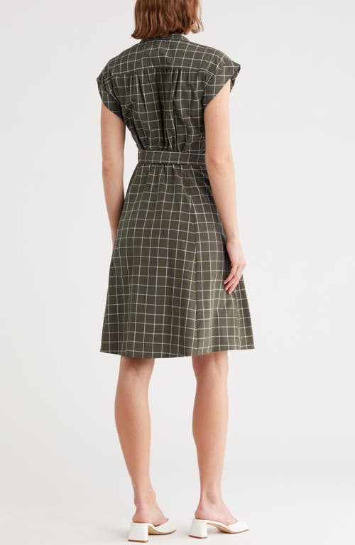 Calvin Klein Gingham Check Belted Shirtdress In Green