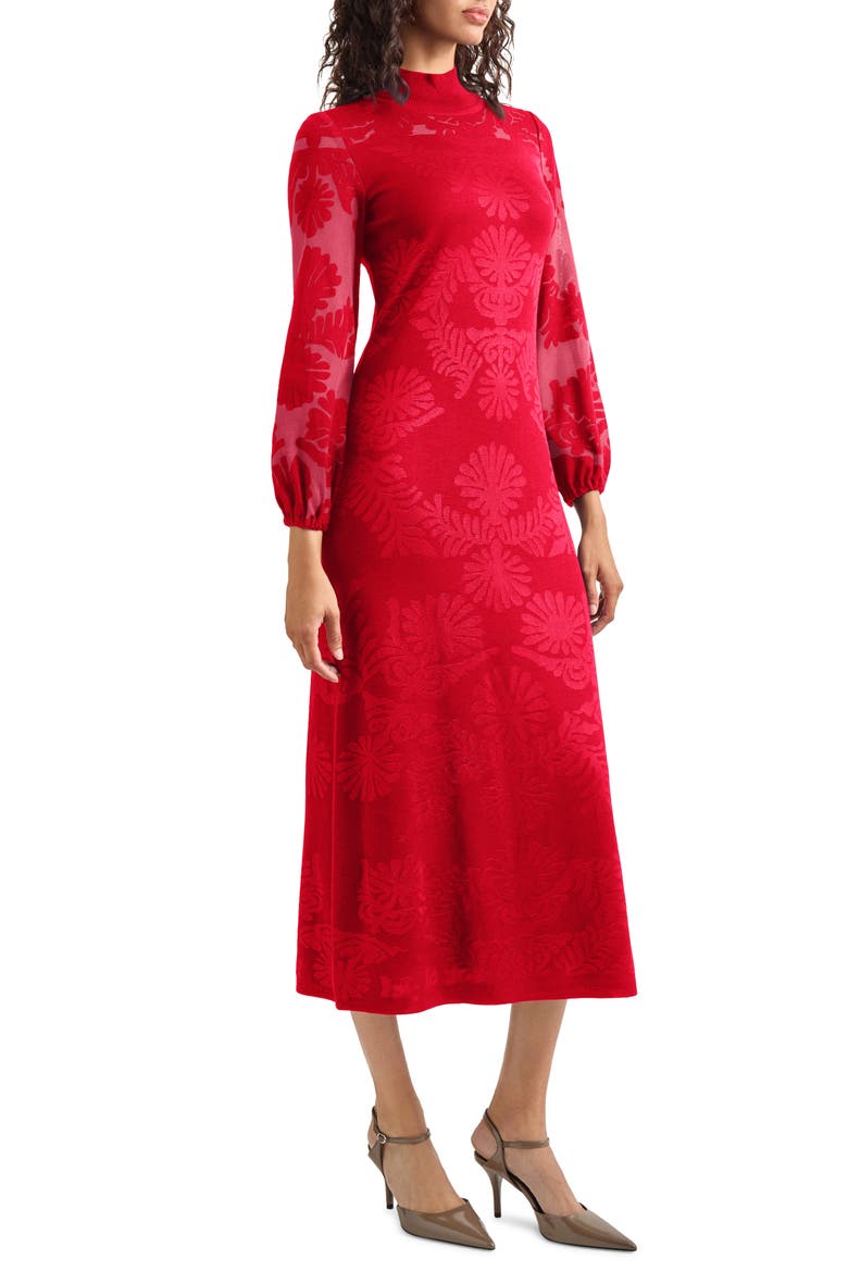 Long Sleeve Burnout Dress, Alternate, color, ROUGE