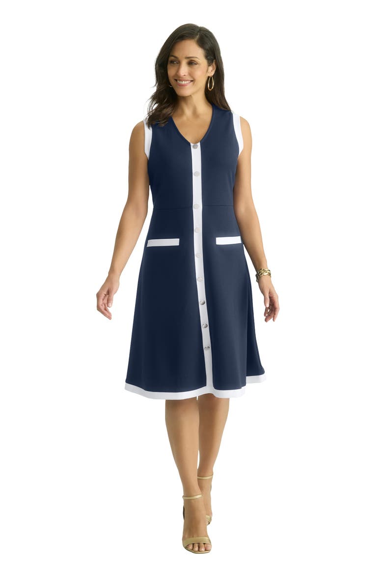 Sleeveless Crepe Dress, Main, color, WHITE NAVY
