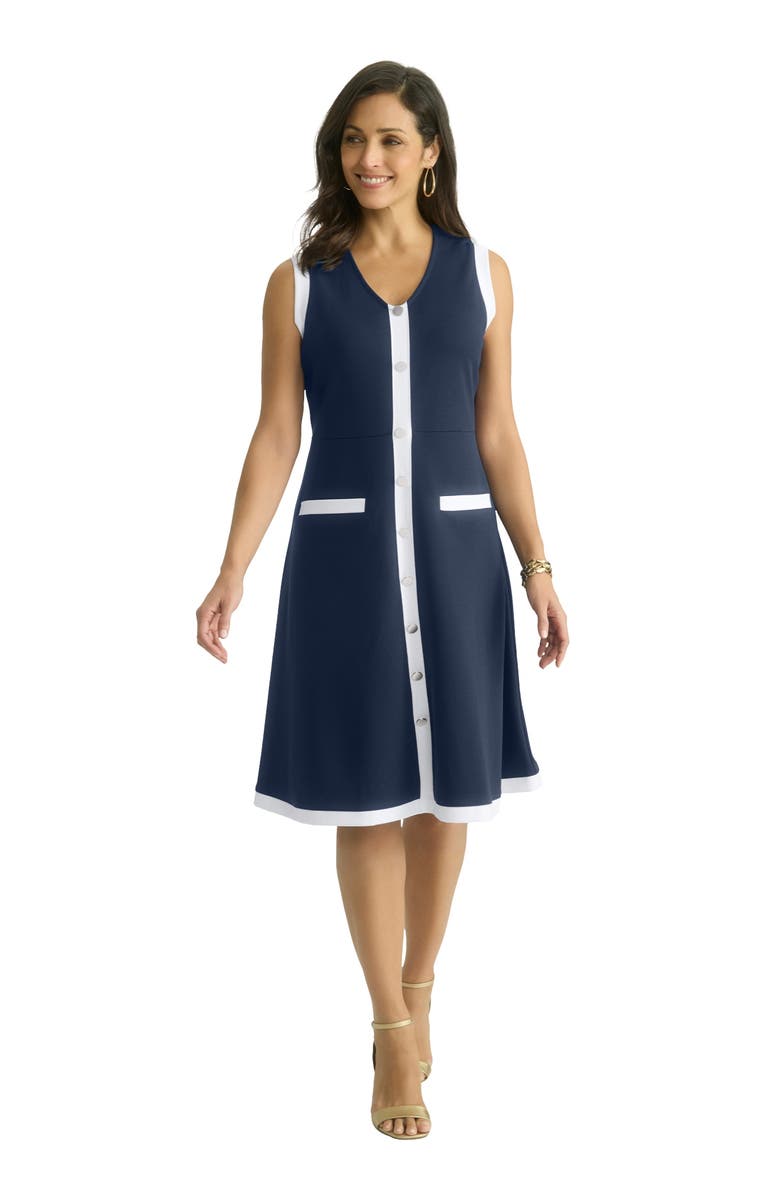 Jessica London Sleeveless Crepe Dress, Main, color, White Navy