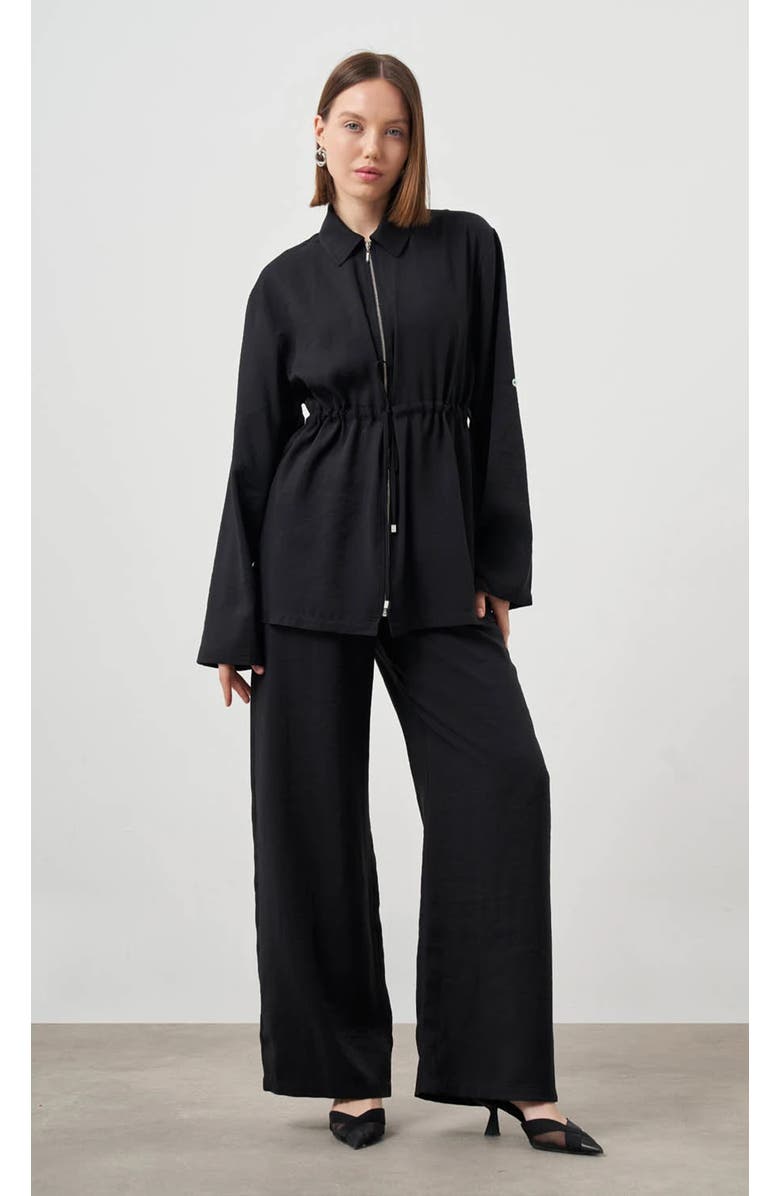 Mizalle Cinched Waist Shirt Jacket, Alternate, color, Black