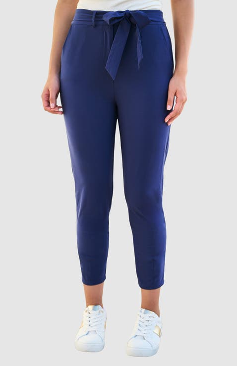 Stretch Tie-Waist Capri Cropped Pants