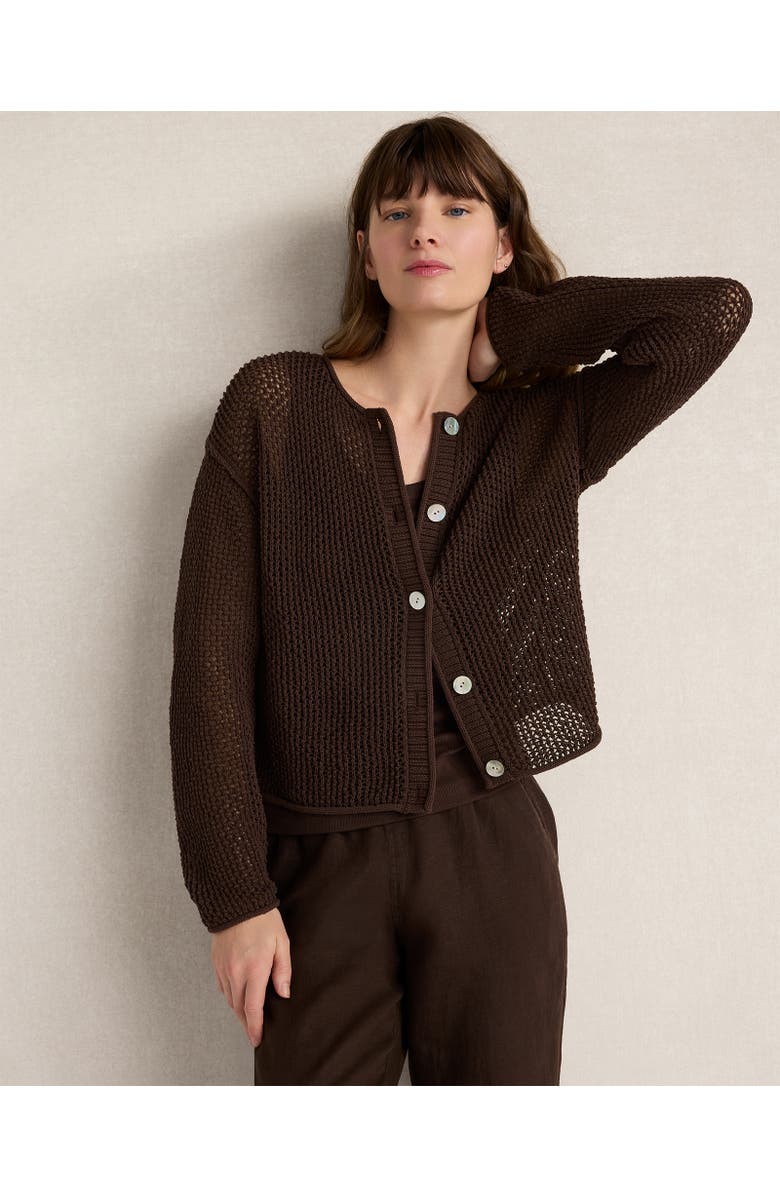 Haven Well Within Cotton Blend Open Stitch Cardigan, Main, color, Coffee Bean