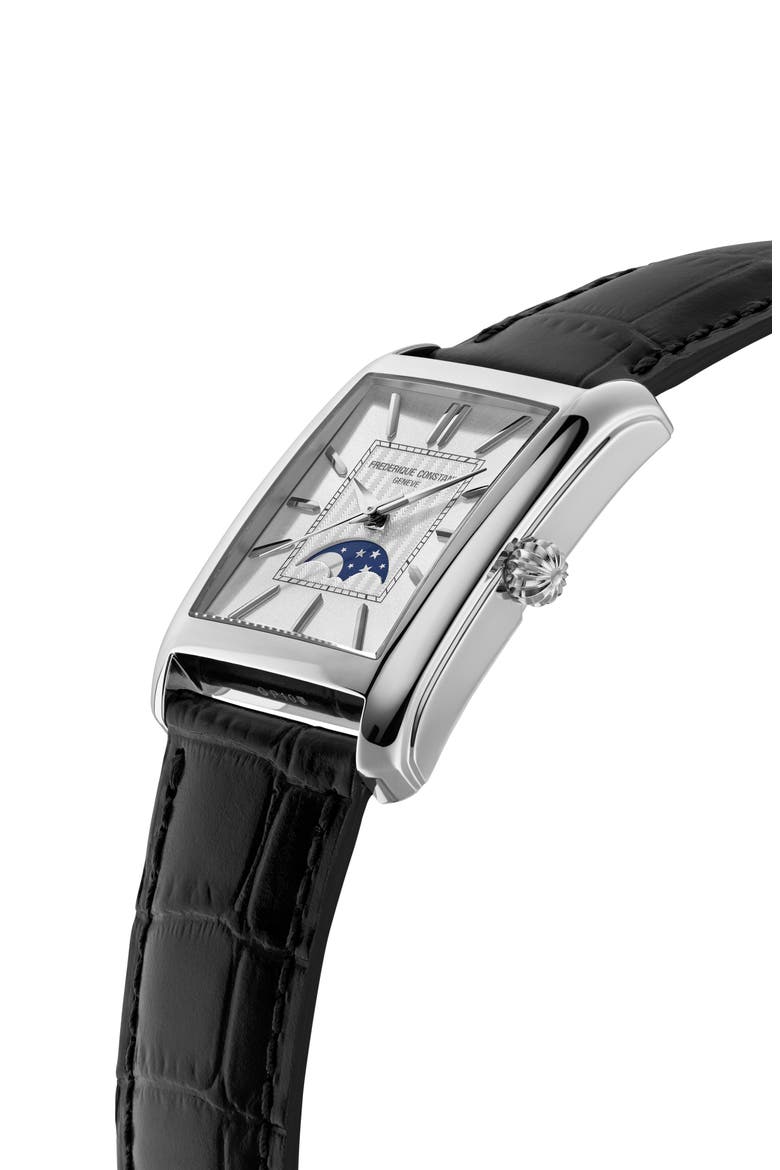 Classics Carrée Moonphase Automatic Tank Leather Strap Watch, 30mm x 42.3mm, Alternate, color, WHITE