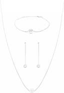 Bearfruit Jewelry Sterling Silver 18k Gold Plated Abby Pearl Necklace, Bracelet & Dangled Drop Earring Set