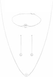 Bearfruit Jewelry Sterling Silver 18k Gold Plated Abby Pearl Necklace, Bracelet & Dangled Drop Earring Set