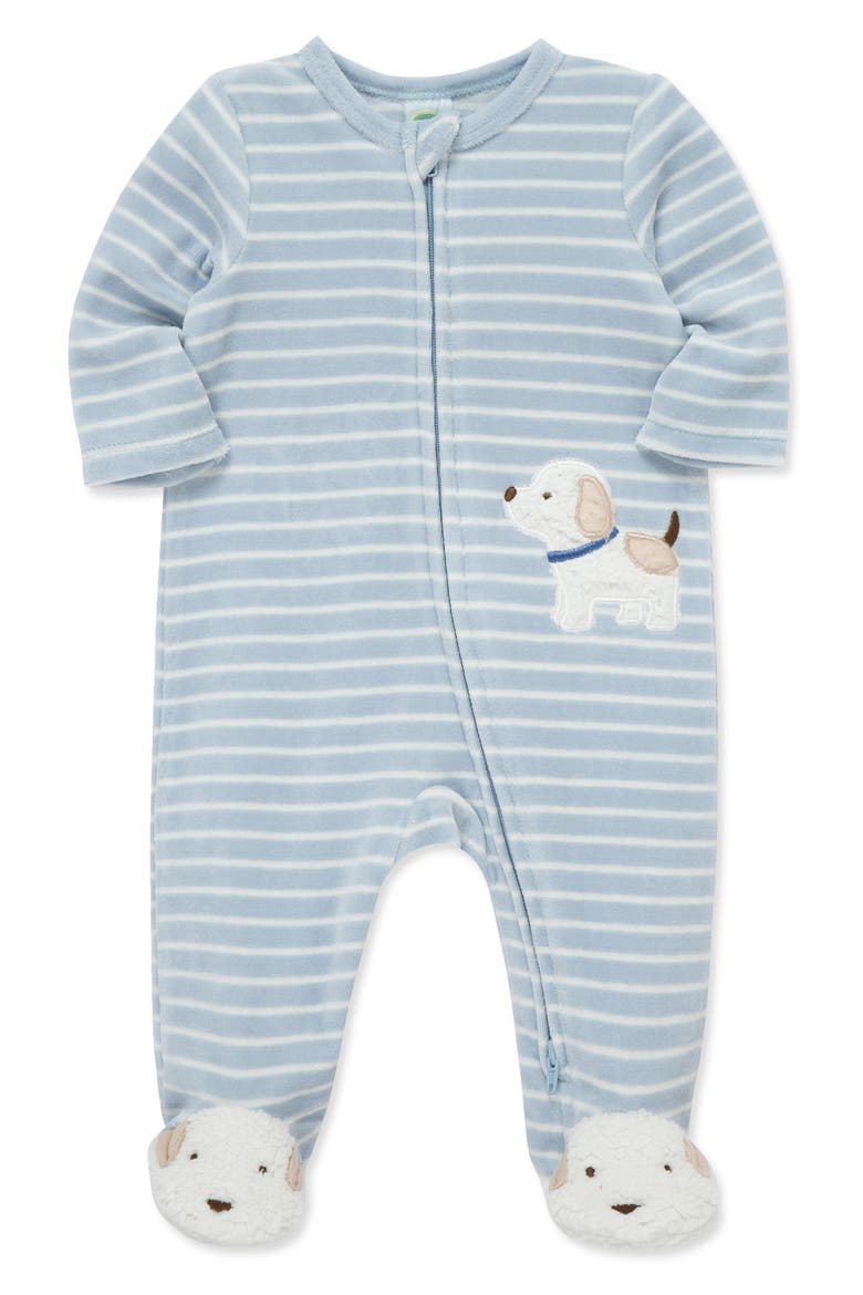 Fluffy Pup Velour Zip Footie, Alternate, color, BLUE STRIPE