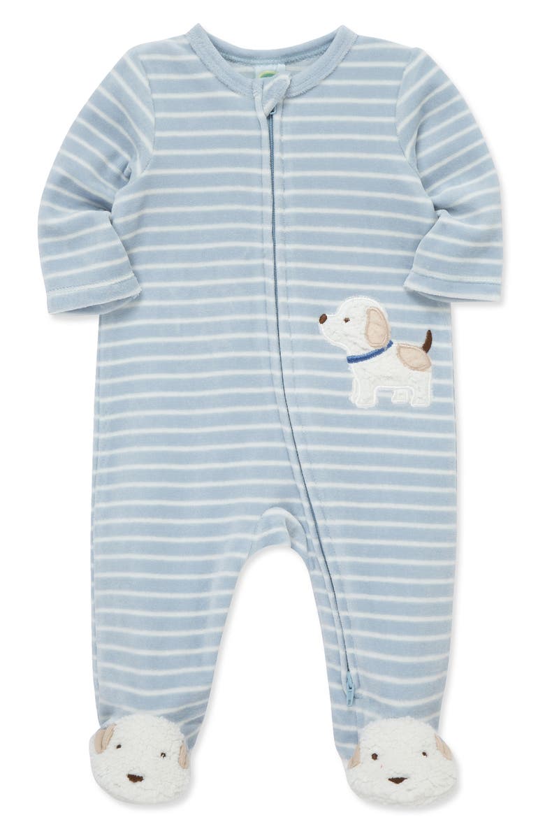 Little Me Fluffy Pup Velour Zip Footie, Alternate, color, Blue Stripe