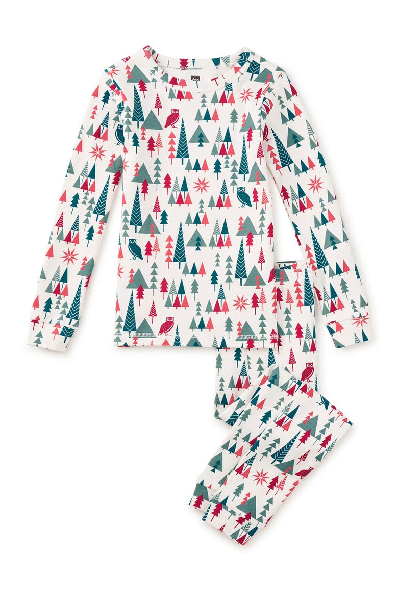 Tea Collection Goodnight Pajama Set, Main, color, Holiday Woodland Scene