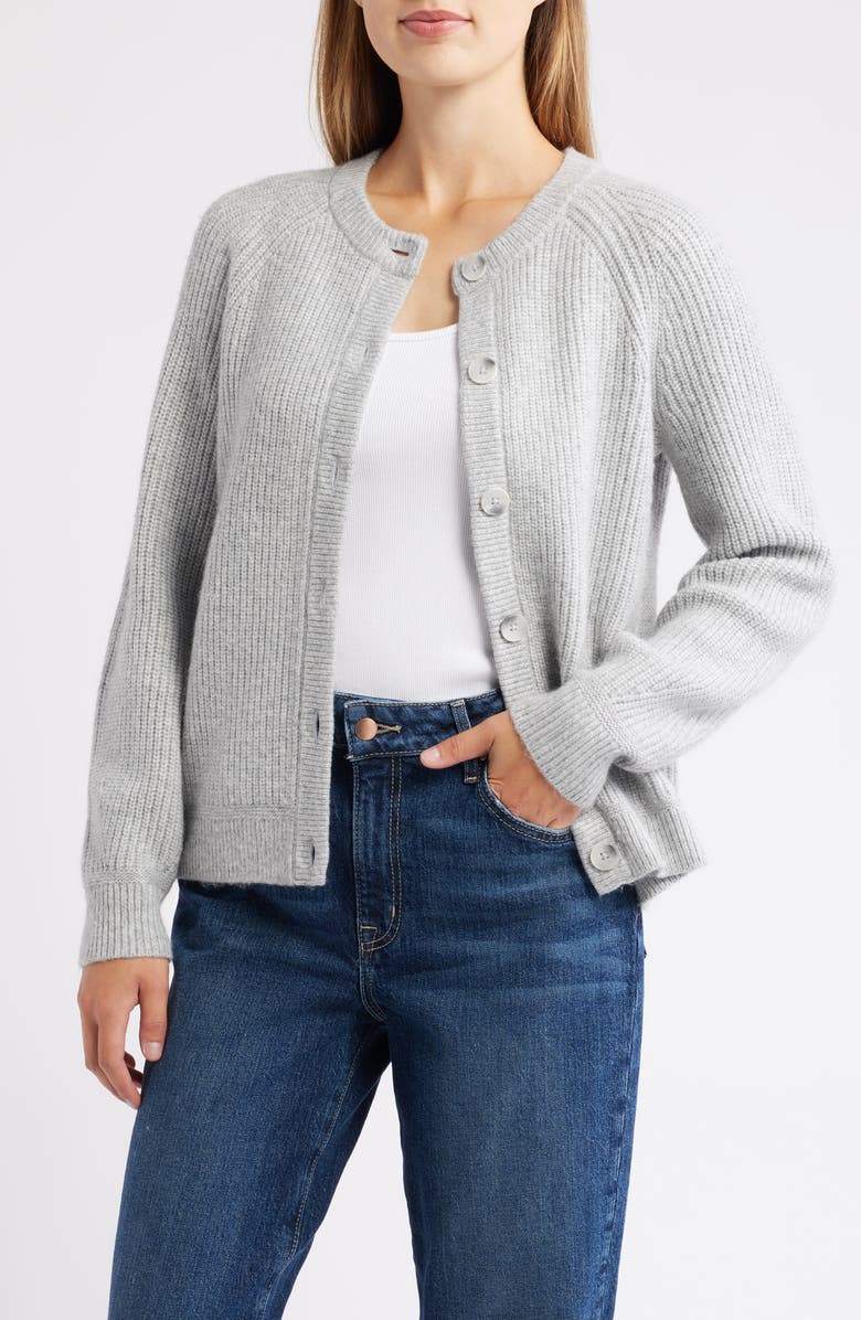 Caslon<sup>®</sup> Cozy Rib Cardigan, Main, color, Grey Heather