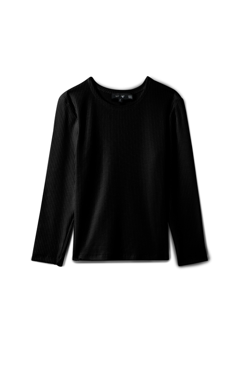 Pointelle Long Sleeve Stretch Rib Knit Top