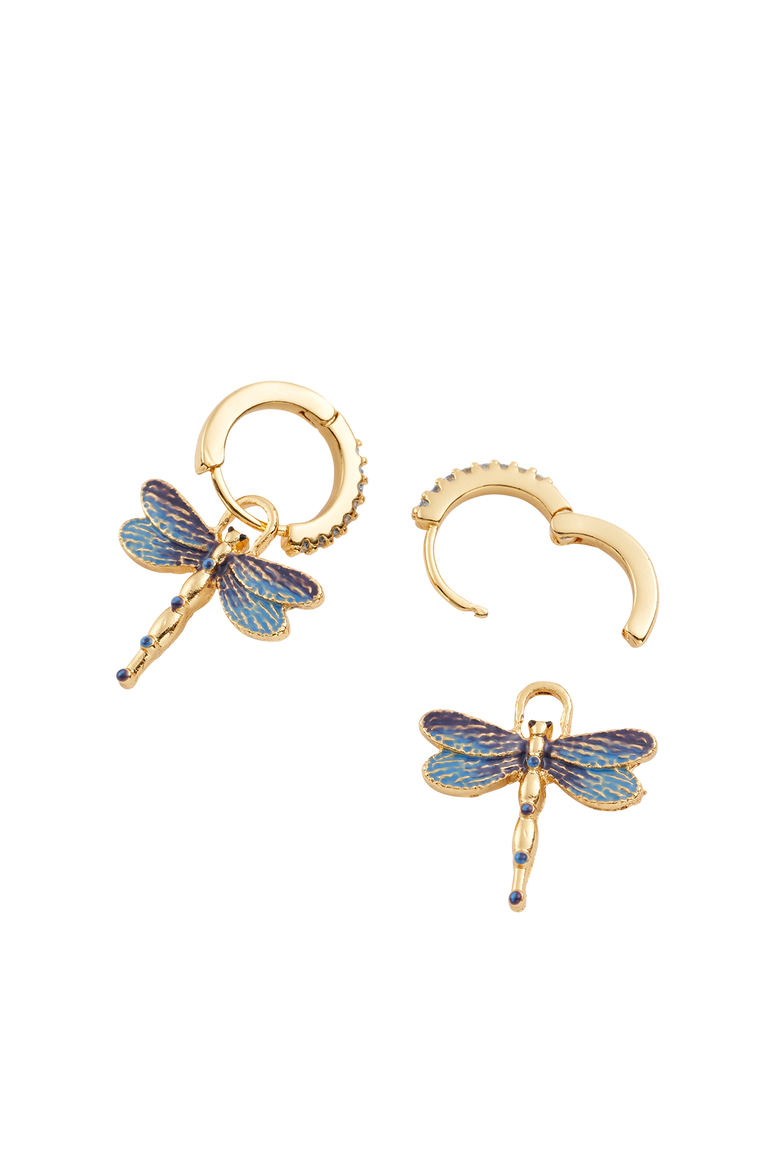 Dragonfly Crystal Earrings, Alternate, color, Blue & Gold
