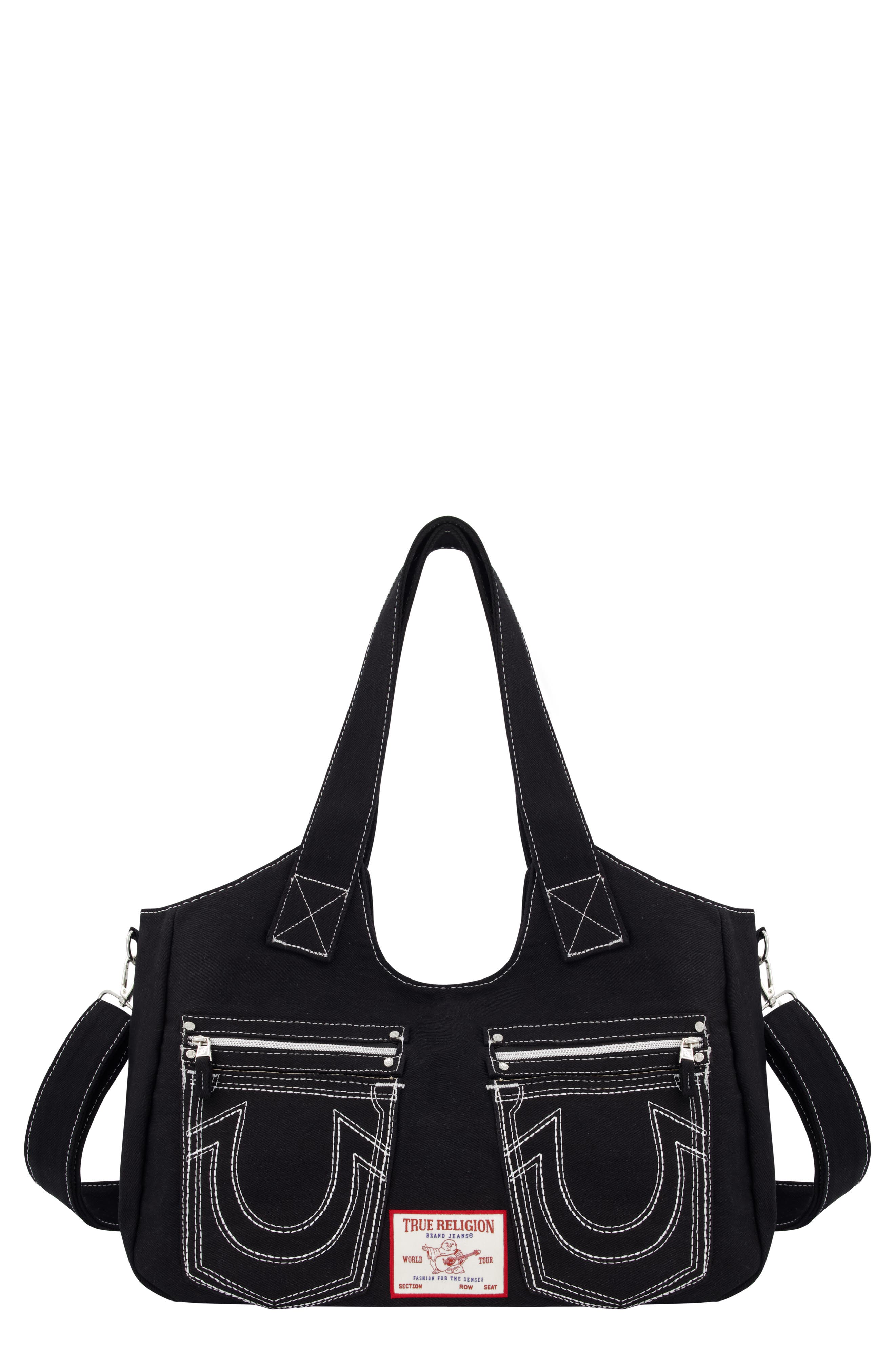 True Religion Brand Jeans Horseshoe Stitched Denim Shoulder Bag