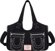 True Religion Brand Jeans Horseshoe Stitched Denim Shoulder Bag