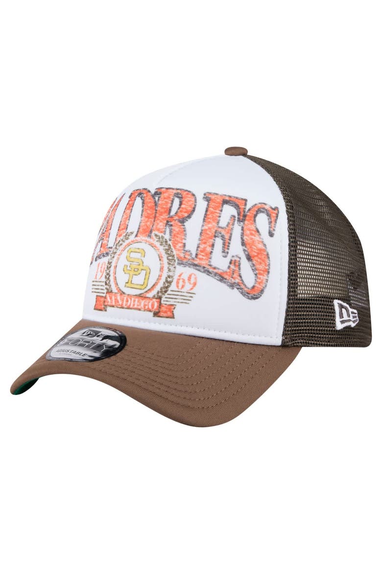 Men's New Era  Brown San Diego Padres Distressed 9FORTY A-Frame Adjustable Trucker Hat, Main, color, Brown