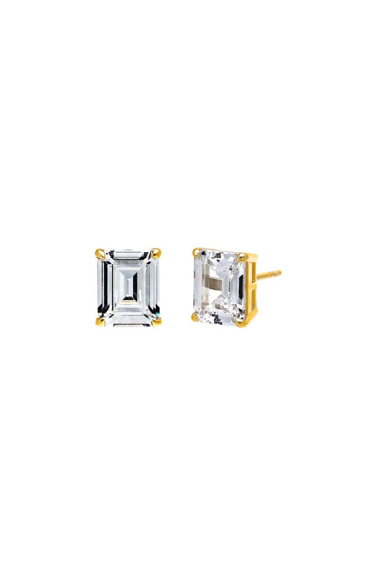 CZ Emerald Cut Prong Set Stud Earring, Main, color, Gold