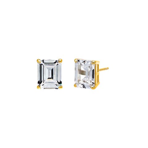 CZ Emerald Cut Prong Set Stud Earring