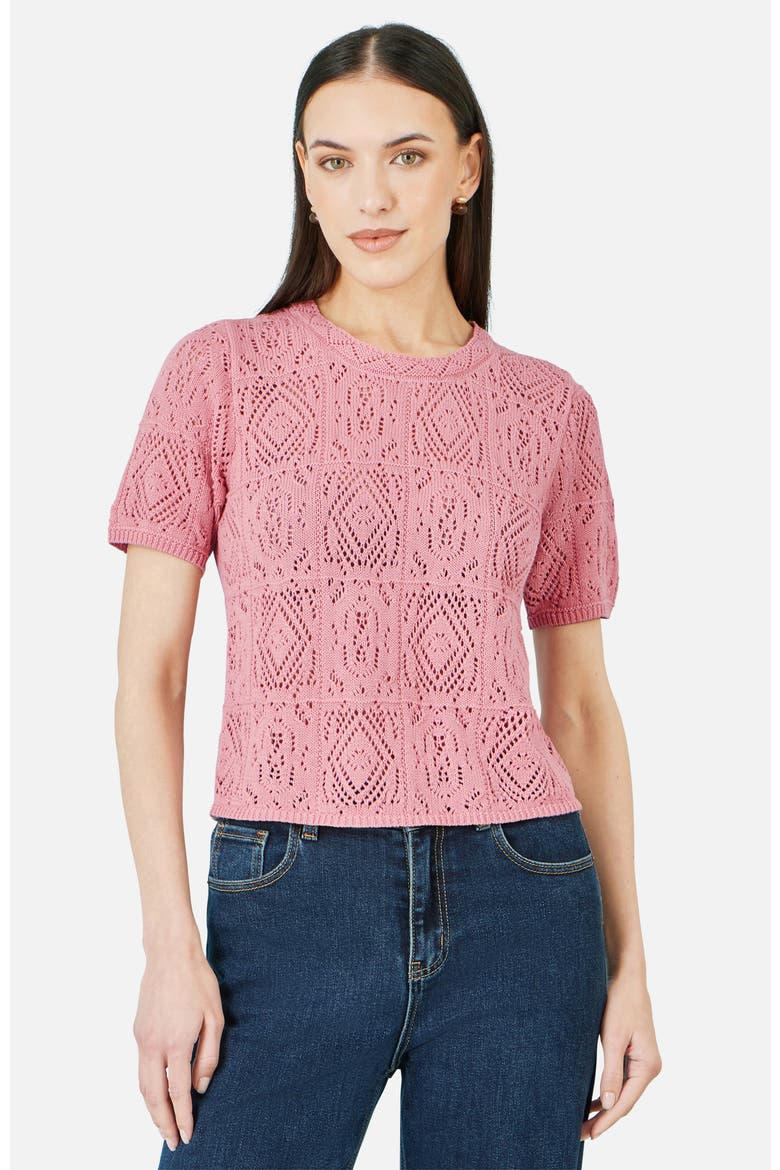 Cotton Crochet Knitted Top, Main, color, Pink