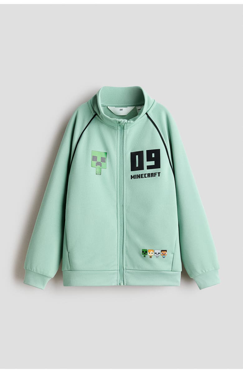 H&M Printed Track Jacket, Main, color, Mint Green/Minecraft